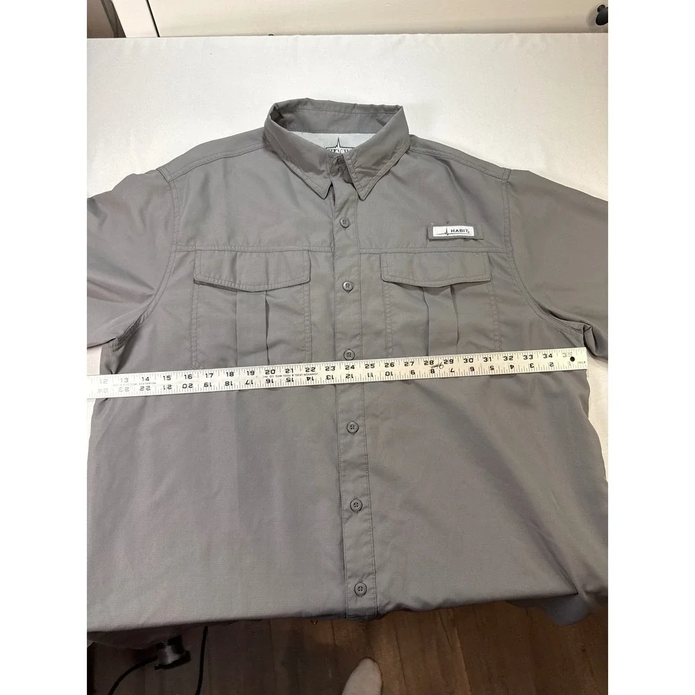 Habit Mens Fishing Shirt Large Gray Short Sleeve UPF 40+ Ventilated TS1347